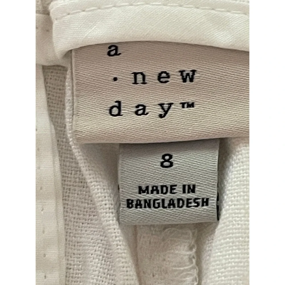A New Day Womens White Linen Blend High Rise Pleated Paper Bag‎ Shorts Size 8